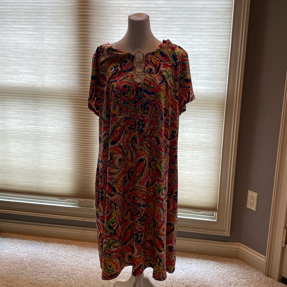 Women’s bright colored dress.